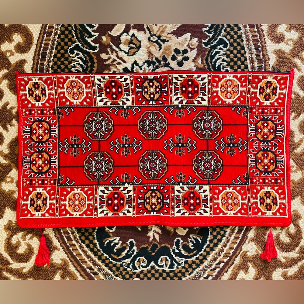 Red and Black Patterned Carpetbag Bag Big size 38x20 inches, handmade